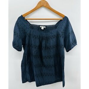 J.Crew Ruffle Sleeve Blouse Boho Eyelet Lace Womens L Blue GG17
